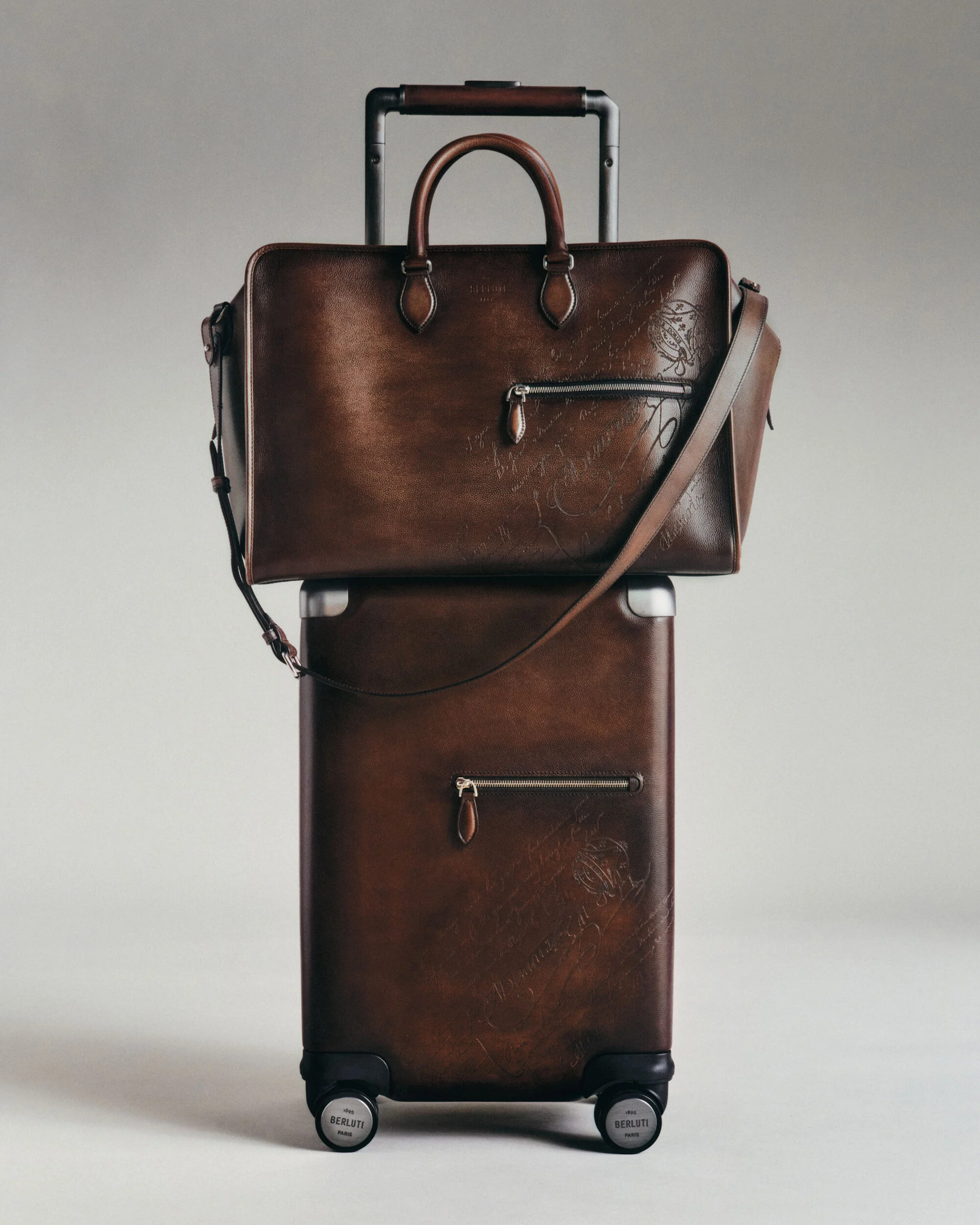 Leather travel suitcase